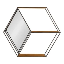 26" X 7" X 23" Lintz Hexagon Shelves With Mirror - Kate & Laurel All Things Decor