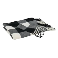 Buffalo Plaid Check Pattern With Tassel Trim Throw Blanket - Saro Lifestyle