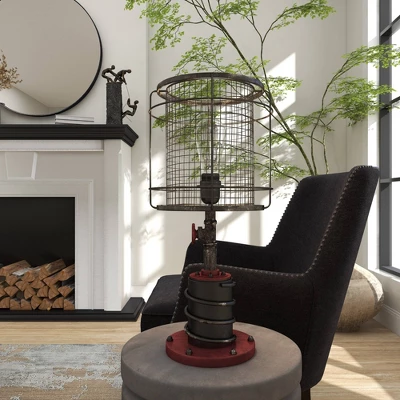 10" X 21" Industrial Accent Lamp With Iron Wire Cage Shade Red/Black - Olivia & May 10 10" X 21" Industrial Accent Lamp With Iron Wire Cage Shade Red/Black - Olivia & May - Image 8