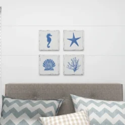 Set Of 4 Metal Sea Horse Speckled Wall Decors With Starfish Shell And Coral Designs Cream - Olivia & May -Home Improvement Store GUEST b9c8138a 2194 4923 bf0b 156c36dc0b93