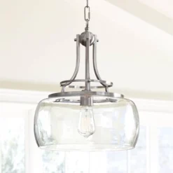 Home Improvement Store 17 Franklin Iron Works Charleston Brushed Nickel Pendant 13 1/2" Wide Modern LED Clear Glass Shade For Dining Room House Foyer Kitchen Island Entryway