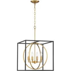 Possini Euro Design Black Warm Brass Cage Foyer Pendant Chandelier 16 1/2" Wide 4-Light Mid Century Modern For Dining Room House -Home Improvement Store GUEST ba83c680 33c3 4839 bfdc c9767d78562d