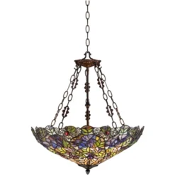 Robert Louis Tiffany Bronze Pendant Chandelier 22" Wide Rustic Floral Garden Stained Glass 3-Light Fixture For Dining Room House Foyer Kitchen Island -Home Improvement Store GUEST bd5bf1f9 481c 42b4 9a55 fdd968d0b2e1