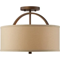 Possini Euro Design Halsted Modern Ceiling Light Semi Flush Mount Fixture 15" Wide Brushed Bronze 2-Light Oatmeal Linen Drum For Bedroom Living Room -Home Improvement Store GUEST bd8bffae 3ad9 41dc bc1b 11de48eff671