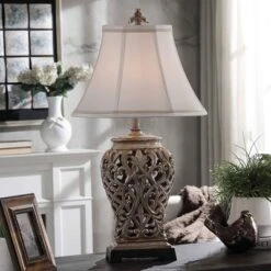 Traditional Table Lamp With Open Lace Textile Shade Silver - StyleCraft -Home Improvement Store GUEST bf872944 5eef 4297 a189 d9b430cf4cb4
