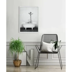 18" X 24" Sylvie Giraffe 2 In The Tub Framed Canvas Wall Art By Amy Peterson White - Kate And Laurel -Home Improvement Store GUEST bfbc05f2 929c 4ffe 8f6f cffafa889ebd