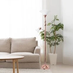 Torchiere Floor Lamp With Reading Light And Marble Glass Shade Rose Gold - Lalia Home -Home Improvement Store GUEST c016ec48 86cd 44b4 b141 72be003e546b