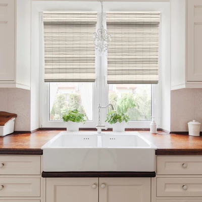 Radiance Brooklyn 31-in Cordless White Distressed Bamboo Roman Shade 3 Radiance Brooklyn 31-in Cordless White Distressed Bamboo Roman Shade
