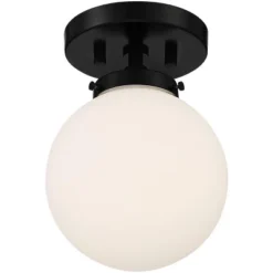 Possini Euro Design Jilly Modern Ceiling Light Semi Flush Mount Fixture 6 3/4" Wide Black White Glass Globe Shade For Bedroom Kitchen Living Room Home -Home Improvement Store GUEST c0bed869 7e23 43ad b736 ca5788add583