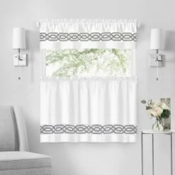 Kate Aurora Pacifico Complete 3 Piece Rod Pocket Embroidered Tier & Valance Kitchen Curtain Set
