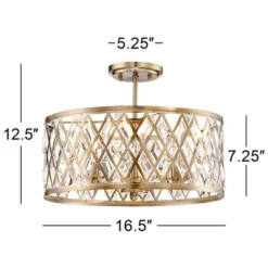 Possini Euro Design Tanz Modern Ceiling Light Semi Flush Mount Fixture 16 1/2" Wide Satin Brass 3-Light Clear Glass Crystal For Bedroom Kitchen House -Home Improvement Store GUEST c43a1805 adc9 4385 a1b9 30762f770ec5