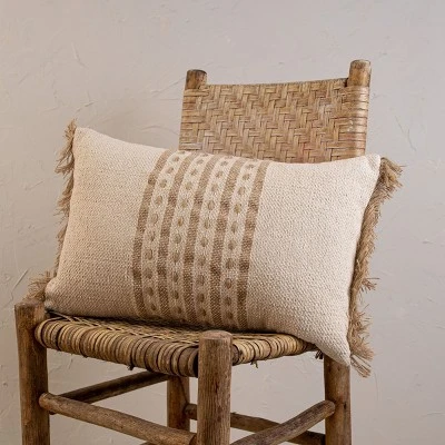 Tan Middle Striped 14X22 Hand Woven Filled Pillow - Foreside Home & Garden 3 Tan Middle Striped 14X22 Hand Woven Filled Pillow - Foreside Home & Garden