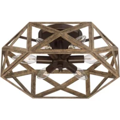 Possini Euro Design Moorcroft Modern Farmhouse Ceiling Light Semi Flush Mount Fixture 14 1/2" Wide Dark Wood Bronze 6-Light Hexagon Frame For Bedroom -Home Improvement Store GUEST c6b6a93f 9066 4008 993a 71d79b906b13