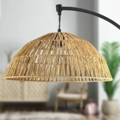 77" Metal And Rattan Bowl Boho Floor Lamp Black - River Of Goods -Home Improvement Store GUEST cbc23840 03ba 4207 9309 f66b8d2d77e4