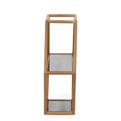 17" Lepley Modern Glam Handcrafted Glass 2 Shelf Hexagonal Decorative Shelf Antique Gold - Christopher Knight Home 5 17" Lepley Modern Glam Handcrafted Glass 2 Shelf Hexagonal Decorative Shelf Antique Gold - Christopher Knight Home - Image 3