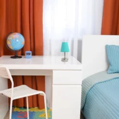 10.5" Petite Metal Stick Bedside Table Desk Lamp In Sand Nickel With Fabric Shade Blue - Creekwood Home -Home Improvement Store GUEST cd4e86a1 1cb3 4ff0 9bac 19397c30620a