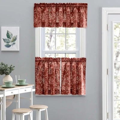 Ellis Curtain Lexington Leaf Pattern On Colored Ground Curtain Tiers Brick 3 Ellis Curtain Lexington Leaf Pattern On Colored Ground Curtain Tiers Brick