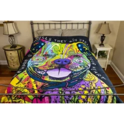 Dawhud Direct 75" X 90" Colorful Dean Russo Pit Bull Fleece Throw Blanket For Women, Men And Kids