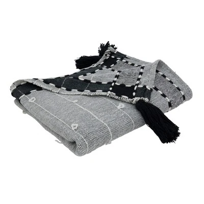 Saro Lifestyle Banded Border Tassel Throw, 50x60 Inches, Black 5 Saro Lifestyle Banded Border Tassel Throw, 50x60 Inches, Black - Image 3