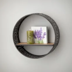 Sullivans Perforated Metal Round Shelf Set Of 2, 15.75"H & 14"H Black -Home Improvement Store GUEST d5b57758 eef1 4686 9639 539e1caee641