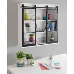30" X 28" Barnhardt Decorative Wooden Wall Cabinet With 2 Sliding Glass Doors White - Kate & Laurel All Things Decor -Home Improvement Store GUEST d611555c c9c7 4d60 81cc 0fa8f3582a9f