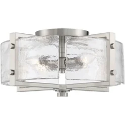 Possini Euro Design Prane Modern Industrial Ceiling Light Semi Flush Mount Fixture 17" Wide Brushed Nickel 4-Light Warped Glass For Bedroom Kitchen -Home Improvement Store GUEST d6d6f1d6 17f5 40d9 8e0f cceec1010e0d