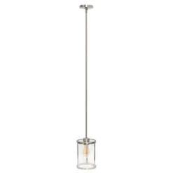 1-Light 9.25" Modern Farmhouse Adjustable Hanging Cylindrical Clear Glass Pendant Fixture With Metal Accent - Lalia Home -Home Improvement Store GUEST d6f83478 2664 4553 b6dd b6d4e8f52b1d