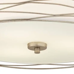 Possini Euro Design Modern Ceiling Light Flush Mount Fixture Antique Silver Leaf 18" Wide Wavy Spun White Drum For Bedroom Kitchen -Home Improvement Store GUEST d7df35ba b697 4c6b 91f0 86733a438644