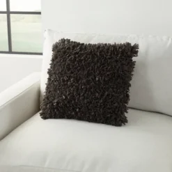17"x17" Shag Chindi Short Cut Square Throw Pillow Charcoal - Mina Victory -Home Improvement Store GUEST d911f24d 9a5c 47ee aa22 ebfd0ad28321