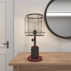 10" X 21" Industrial Accent Lamp With Iron Wire Cage Shade Red/Black - Olivia & May 20 10" X 21" Industrial Accent Lamp With Iron Wire Cage Shade Red/Black - Olivia & May -Home Improvement Store GUEST db700367 7252 4f03 b899 767a0d8257d3