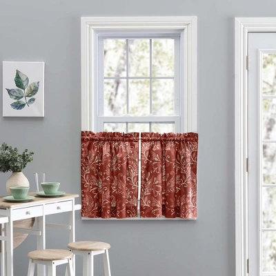 Ellis Curtain Lexington Leaf Pattern On Colored Ground Curtain Tiers Brick 5 Ellis Curtain Lexington Leaf Pattern On Colored Ground Curtain Tiers Brick - Image 3