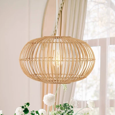 17.5" 1-Light Leo Farmhouse Coastal Rattan LED Pendant Brown - JONATHAN Y 3 17.5" 1-Light Leo Farmhouse Coastal Rattan LED Pendant Brown - JONATHAN Y