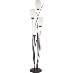 Franklin Iron Works Modern Floor Lamp 4-Light Tree 73" Tall Ginger Black Tulip White Cased Glass Shades For Living Room Bedroom Uplight -Home Improvement Store GUEST e277c557 1a14 4d7e 82d4 ae748b08bbb8