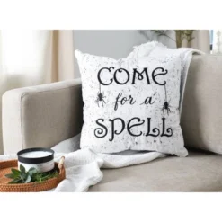 18"x18" 'Come For A Spell' Halloween Square Throw Pillow White/Black - Lush Décor -Home Improvement Store GUEST e37e983d c34e 4666 b9bc 2e3f54d45920