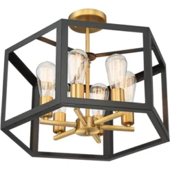 Possini Euro Design Beni Industrial Modern Farmhouse Ceiling Light Semi Flush Mount Fixture 20" Wide Antique Bronze Gold 6-Light For Bedroom Kitchen -Home Improvement Store GUEST e5447abe 632d 4b6f ac23 c5514ff02e81