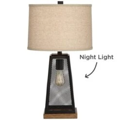 Franklin Iron Works Barris Industrial Table Lamp 26 3/4" High Metal Mesh With Nightlight LED USB Charging Port Burlap Shade For Living Room House Desk -Home Improvement Store GUEST e5fd19d5 332a 495e 8891 e72254c0a1b7
