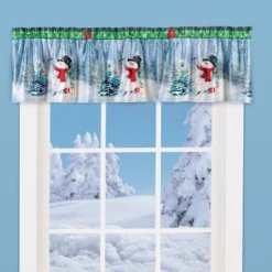 Collections Etc Festive Winter Snowman Christmas Tree Window Valance