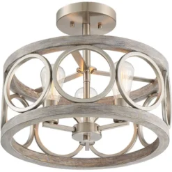 Franklin Iron Works Salima Rustic Farmhouse Ceiling Light Semi Flush Mount 16" Wide Brushed Nickel Gray Wood 3-Light LED For Bedroom Living Room House -Home Improvement Store GUEST e8f1a24c c873 4c89 b19a 1b0b92e4175c