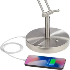 360 Lighting Xenos Modern Desk Lamp 20" High Satin Nickel With USB Charging Port LED Adjustable Arm White Head For Bedroom Living Room Bedside Reading -Home Improvement Store GUEST e8f9f0f9 8f3c 4676 9c59 473fdeb4387c