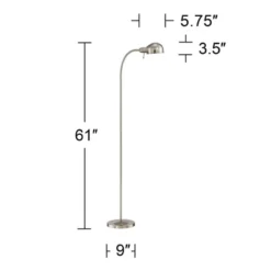360 Lighting Ridley Modern Floor Lamp Standing 61" Tall Satin Nickel Metal Adjustable Gooseneck Arm For Living Room Reading Bedroom Office House Home -Home Improvement Store GUEST ee778d00 3726 44ed 8ca7 9cefd86021ce
