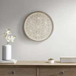 Leah Round Two-Tone Medallion Wall Decor Natural/White - Madison Park -Home Improvement Store GUEST eeed6800 3c1a 4555 9ec6 92d5a5c2d52e