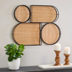 21" X 28" Bamboo Geometric Shapes Wall Decor With Slatted Wood Design Brown - The Novogratz