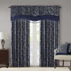 50"x18" Valerie Jacquard Room Darkening Window Curtain Panel With Beads Navy -Home Improvement Store GUEST f56edbbe 5b43 44a6 9e3e 6decd3899ee2