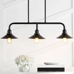 Home Improvement Store 15 34.25" LED 3-Light Cade Metal Farmhouse Industrial Pendant Oil Rubbed Bronze - JONATHAN Y