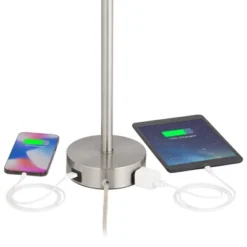 360 Lighting Trotter Modern Table Lamps 23 3/4" High Set Of 2 Brushed Nickel With USB And AC Power Outlet In Base White Fabric Cylinder For Home Desk -Home Improvement Store GUEST f76de4d6 c4b1 4912 b5c5 06debc3af599