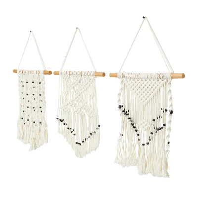 Set Of 3 Cotton Macrame Handmade Intricately Weaved Wall Decors With Beaded Fringe Tassels Cream - The Novogratz 9 Set Of 3 Cotton Macrame Handmade Intricately Weaved Wall Decors With Beaded Fringe Tassels Cream - The Novogratz - Image 7